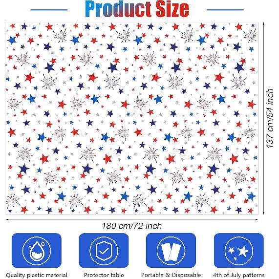 6Pcs Patriotic Tablecloth Plastic Disposable Star Table Cloth Rectangle Red White Blue Table Cover for Patriotic Themed Party Supplies Birthday Sport