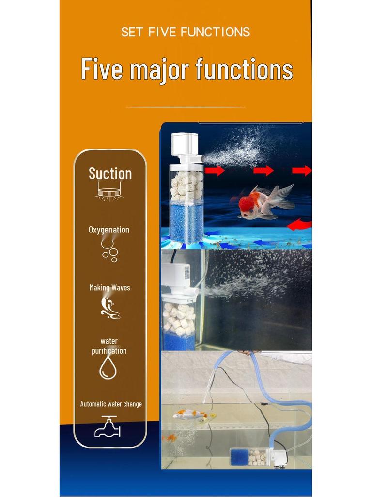 Silent Aquarium Filter: Submersible 3-in-1 Water Purifier, Circulator, and Oxygen Pump with Poop Suction Feature.