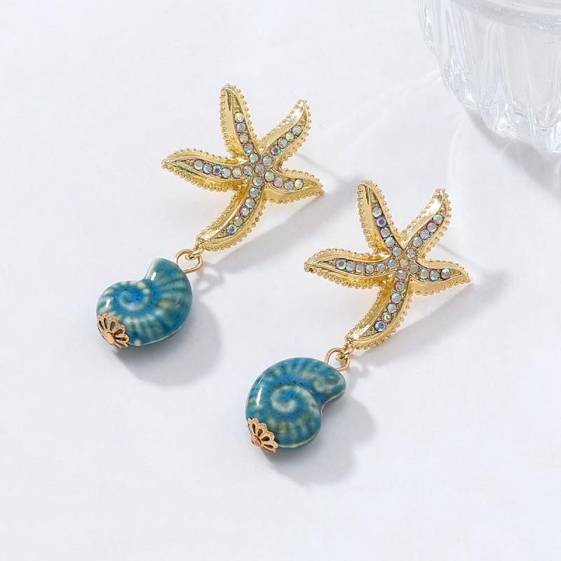 Beach Style Starfish Conch Shell Earrings Women Zinc Alloy Resin Fashion Statement Jewelry