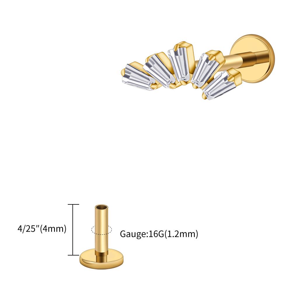 Right Grand ASTM F136 Titanium 16G Baguette CZ Cluster Labret Stud Trapezoid Tragus Monroe Helix Cartilage Earlobe Piercing