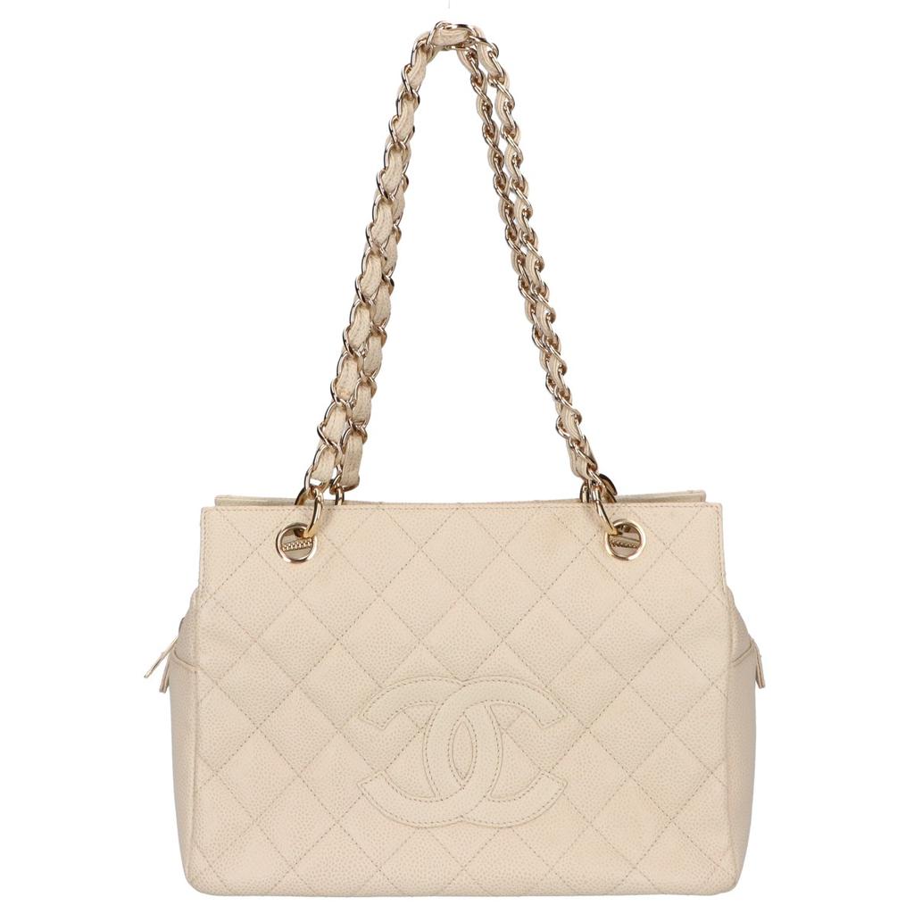 CHANEL No. 8 Standard Chain Tote PTT Caviar Handbag IvoryUsed