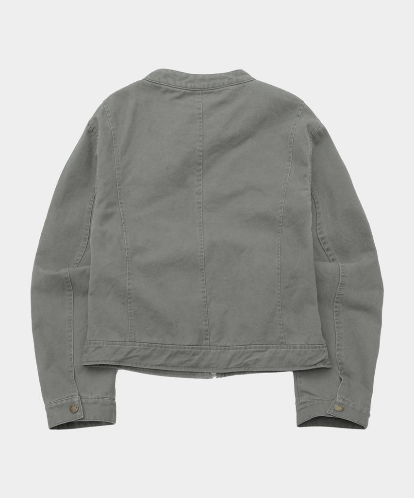 Place Studio Vintage Sand Incision Cotton Washed Single Collar Semi-Fitted Rider Jacket [Grey]
