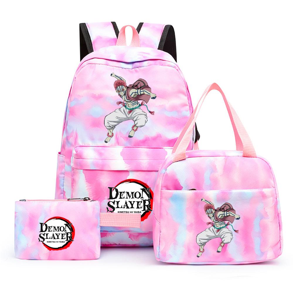 3 st/set Anime Demon Slayer Tryckt Ryggsäck med Matlåda Pennfodral för Tonåring Tillbaka till Skolan Stor Kapacitet Vattentät Skolväska Flickpojke Gåva