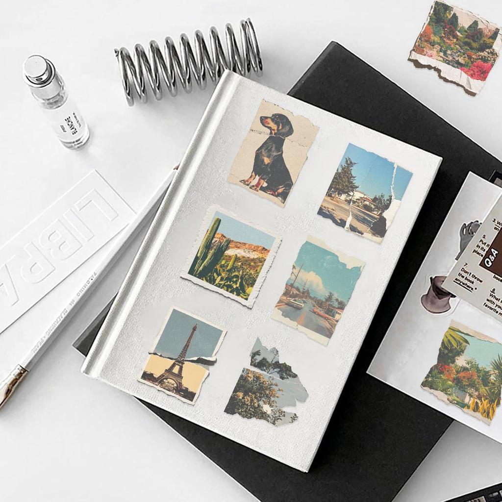 50 Retro-Style Torn Photo Graffiti PET Stickers: DIY Journal, Phone & Laptop Waterproof Decals