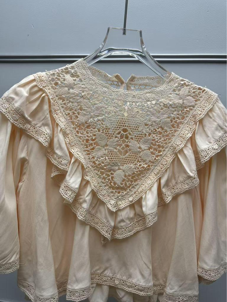 2026 Spring/Summer French Lace Ruffle Cape Top
