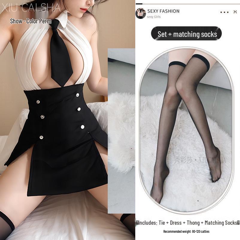 Women's Sexy Secretary Open-Cup Lingerie and Buttock-Hugging Dress Set