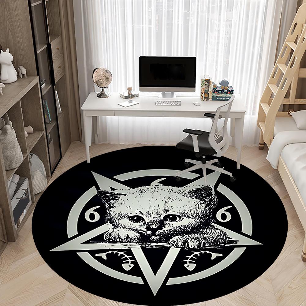 1pc Kitty Pentagram Office Round Area Rug, Indoor Mat Suitable ForOffice, Under Office Chairs Bedroom Living Room Home Decor, Room Deco u23