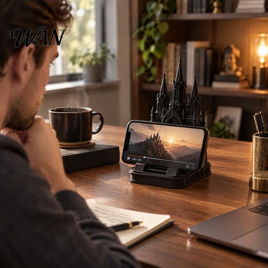 Gothic Phone Stand 3D Printed Church Stand, Black Cathedral Decorative Smartphone Holder Holder, Cell Accessory for Home Office Desk Decor