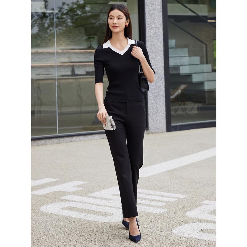 JUZUI Elegant Color-Block Slim Knit Top