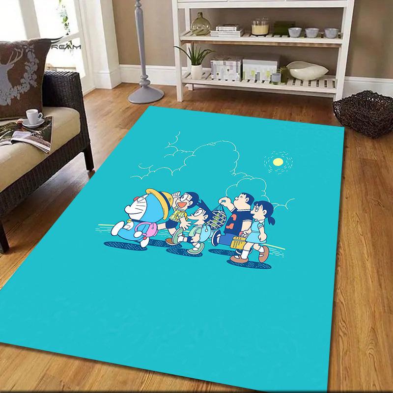 Doraemon3 Flannel Pattern Square Carpet,Area Rug,Carpet Rug for Living Room Bedroom Sofa Playroom Decor,Non-slip Floor Mat