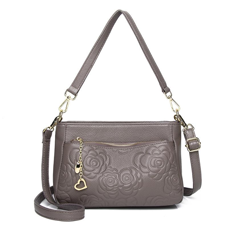 Echtes Leder Damentasche Feiya Lederwaren Erste Schicht Rindsleder Modische Rose Geprägte Einzelne Schulter Umhängetasche Tragbare Kleine Quadratische Tasche