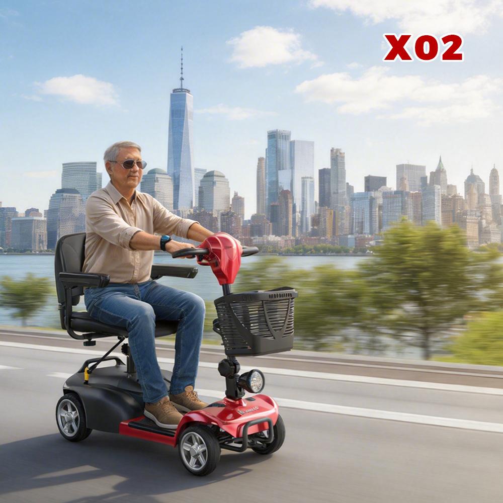 IScooter X02 Scooter de Mobilité à 4 Roues Moteur 250W Batterie 12Ah 3 Vitesses 2-8KM/H avec Pneus Pleins de 8'' Autonomie 20KM Scooter de Mobilité Électrique Compact