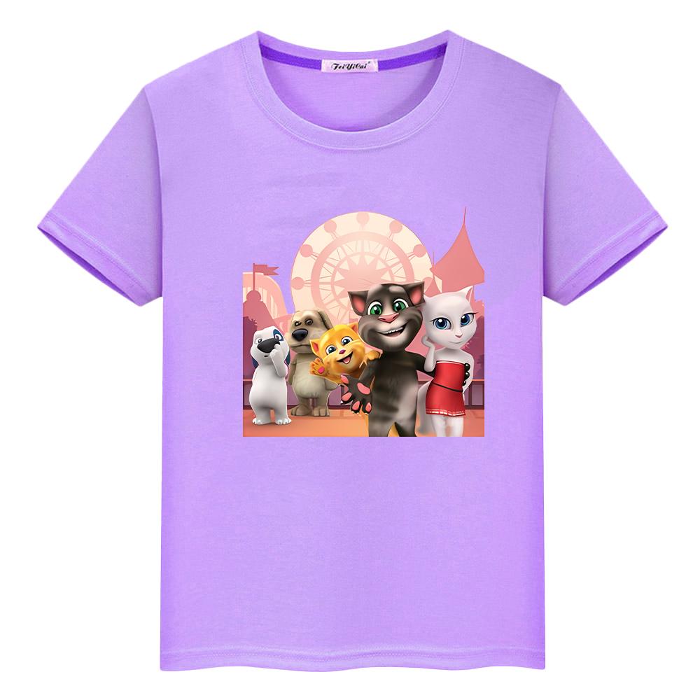 t shirt for kids boy 10year Talking tom cat Print 100%Cotton Short Kawaii Tops anime Tees pride tshirt y2k one piece girl clothe