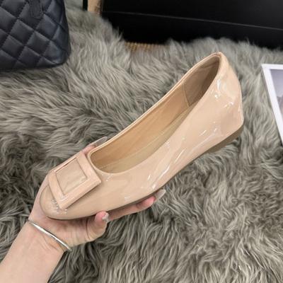 2024 High Heels Women Elegant Square Buckle Pumps 5cm Wedges Low-cut Thin Shoes Solid Color Patent Leather Heels Lady Work Shoes