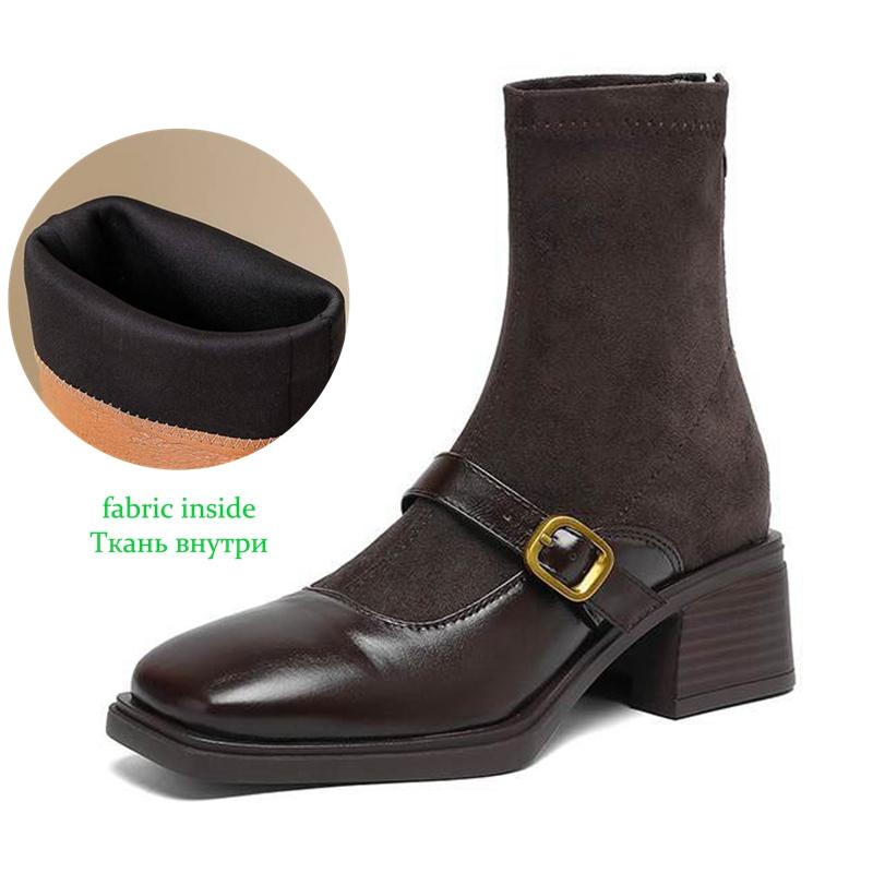 

Krazing Pot Flock Winter Square Toe Modern Size 33 Boots Size 43 Slip on Metal Buckle Fashion Stretch Ankle Boots 34