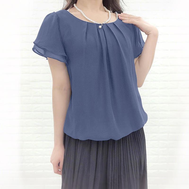 ZANZEA Women Casual Round Neck Solid Color Summer Short Sleeve Blouse