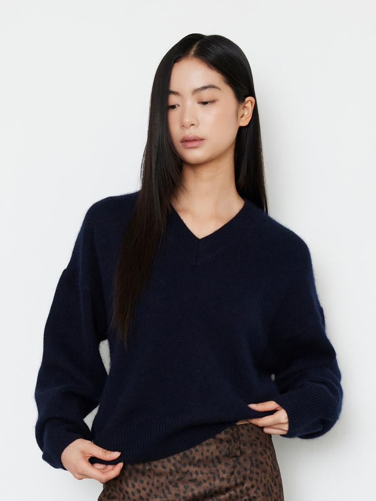 Kelidu Premium Raccoon V-Neck Knit Navy