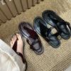 Niche Pinch Foot One-word Buckle with Roman Sandals Women's Retro Bevel Cover Ugly Flat Bottom Cool Slippers Women