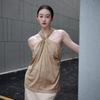 French Temperament Khaki Neck Sling Vest Women's Summer New Metal Buckle Kink Design Sense Slim and Thin Top