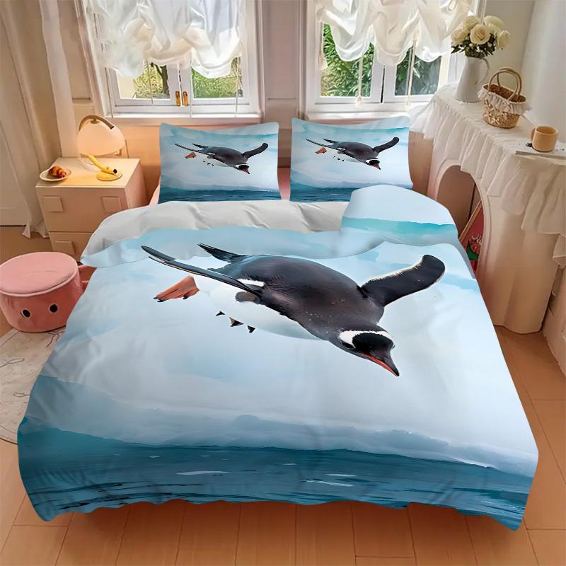 3pcs set Penguin Iceberg 1 Quilt Cover + 2 Pillowcases, All Seasons Bedroom Setting, Perfect for Home and Dorm Decor