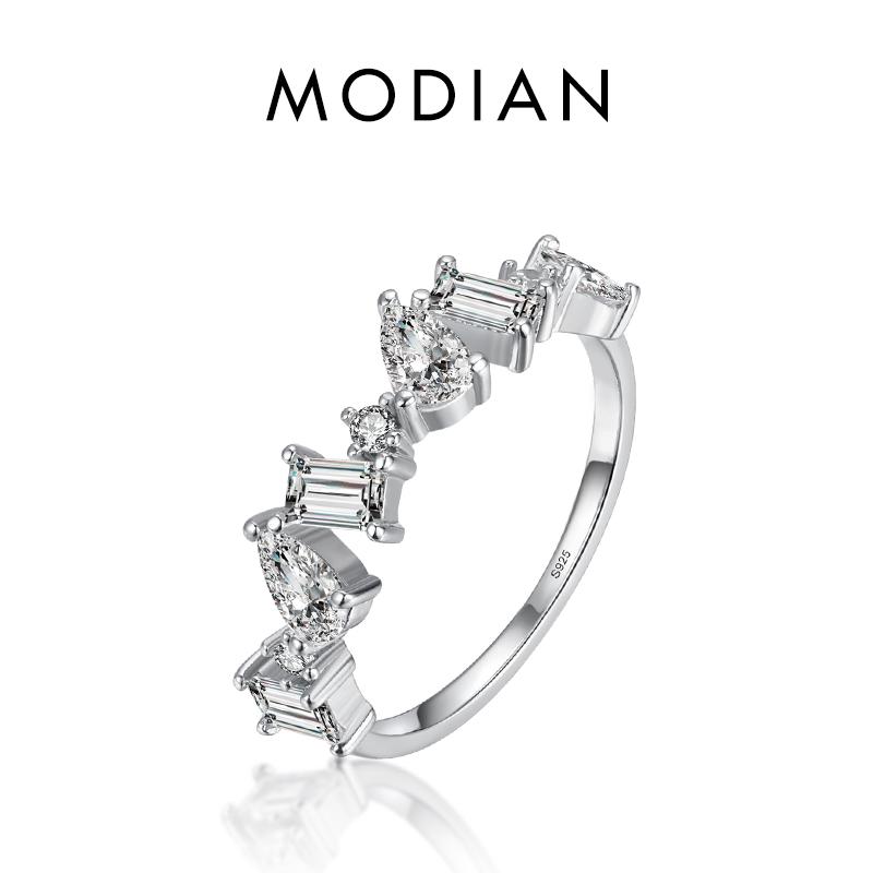 

Модиан Стерлингового Серебра 925 пробы сверкающие геометрические прозрачные кольца с цирконием на палец для женщин роскошное обручальное кольцо серебряные ювелирные изделия 7 серебряный