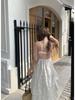 French Seaside Style Halter Neck Camisole Dress - Elegant Summer Backless Ruffle Maxi