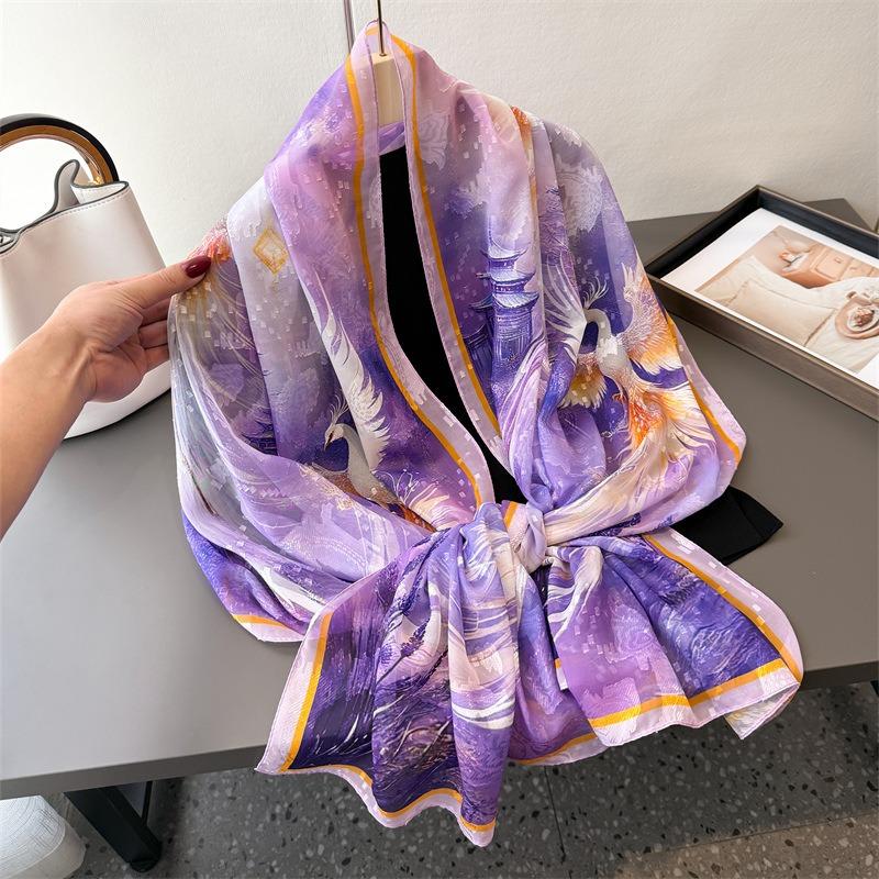 Qizifeng shadow printing cut flower spring and summer silk scarf large long scarf high-end travel shawl sun protection women's scarf headscarf