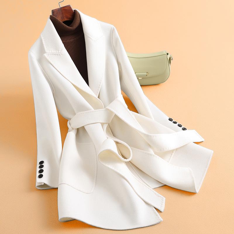 

Новое осеннее двустороннее шерстяное пальто женское средней длины с поясом шерстяное пальто с маленьким ощущением высокого класса L Recommend about 119-66kg жемчужина белый