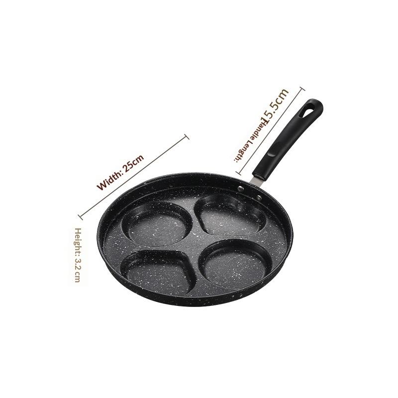 Non Stick 3 4 Hole Egg Frying Pan Wooden Handle Multi Section Skillet for Home Breakfast or Burger Making