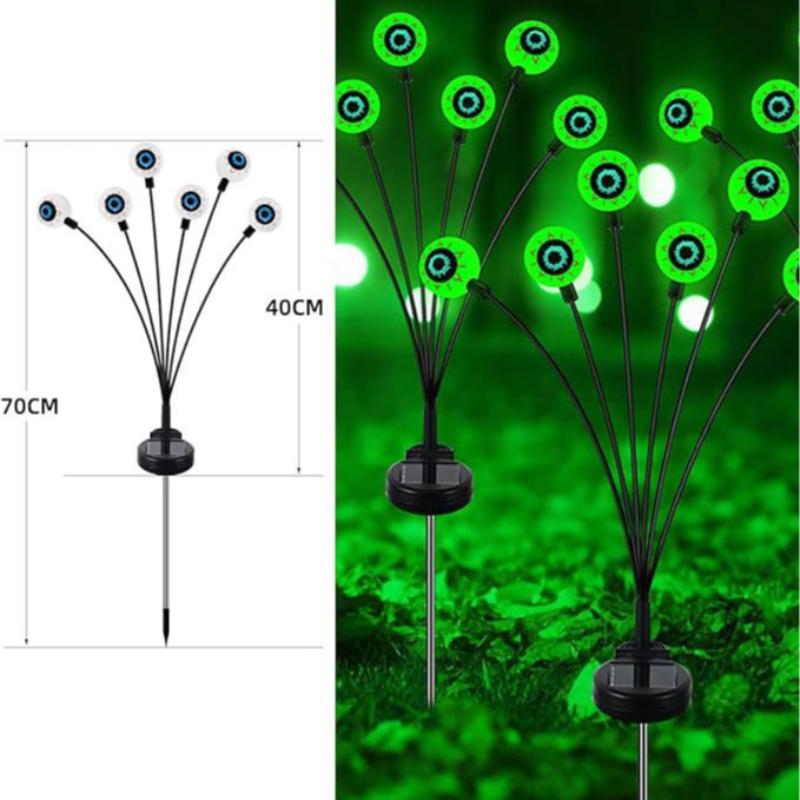 Newly Upgraded Halloween Green Eyeball Light 1PC 6-Head Solar Outdoor Waterproof Plug-in Stake Lights Or Yard Lawn Garden Decor