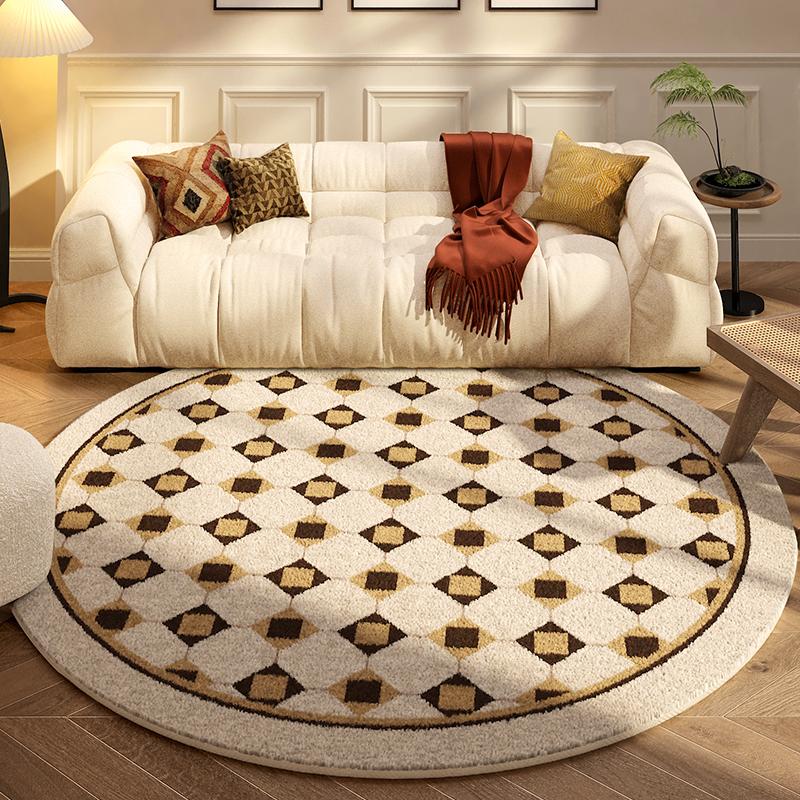 

French Rugs for Bedroom Thick Plush Fluffy Soft Round Carpet Light Luxury Living Room Decoration Home Floor Mat 80x80CM