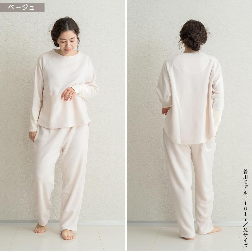 Moisturizing Lyocell Blend Fleece Raglan Pajamas [Wearable Cream] (Beige L)