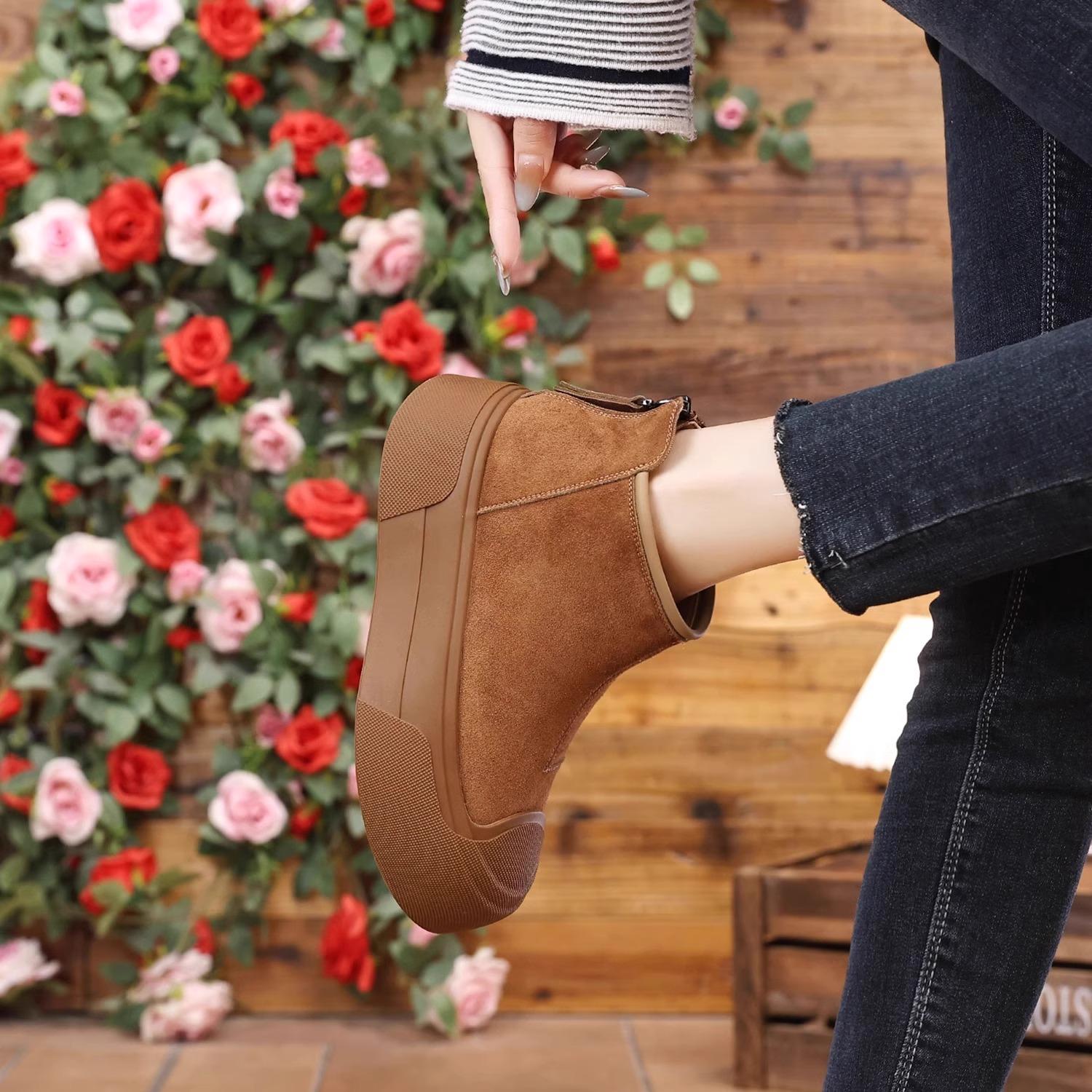 

Fashion Fashionable versatile thick soled suede short boots snow boots autumn winter new casual comfortable cotton women shoes 35 верблюд