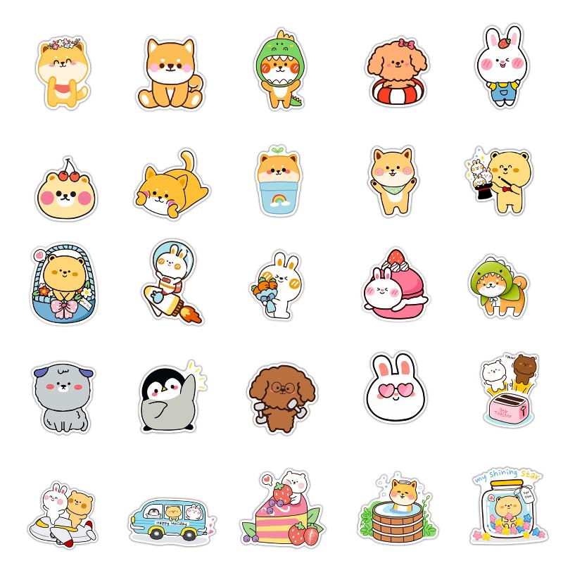 50Pcs Cute Shiba Inu Rabbit Stickers Kawaii Animal Vinyl Decals Waterproof For Laptop Water Bottle Phone Case