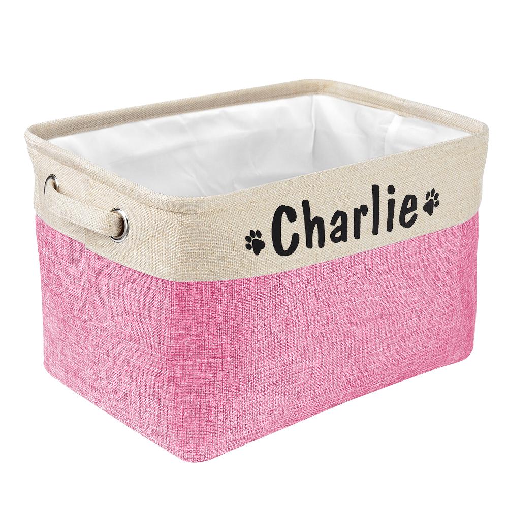 Personalized Pet Storage Box Free Custom Dog Storage Baskets For Dog Toys Clothes No Smell Free Print Dogs Name With Cute Paw