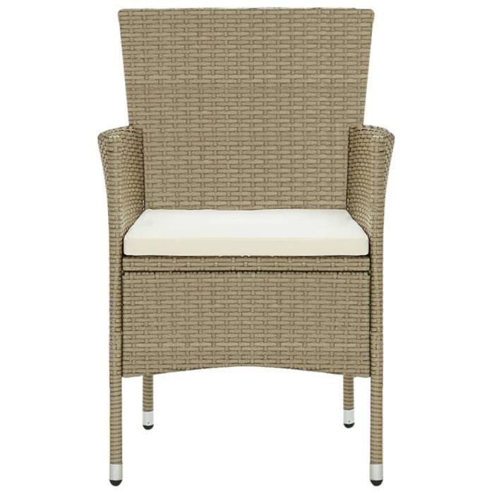 Garden Dining Chair - vidaXL - 2 Pcs - Beige Woven Resin - Off-White Cushion - Sturdy Steel