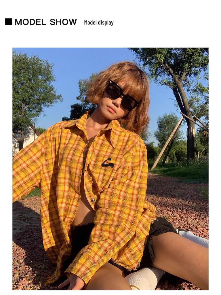 Dopamine Women's Vintage Plaid Long Sleeve Shirt - Retro High-End Outerwear