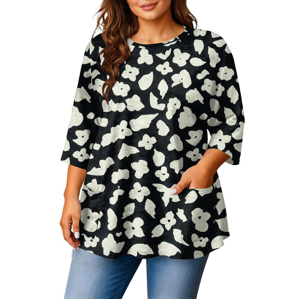 Dámska módna blúzka s potlačou a krátkym rukávom vo veľkosti Plus Size pre elegantné dochádzanie do práce a bežné nosenie