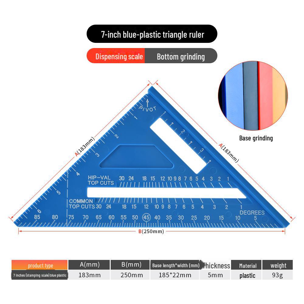 High-Precision Aluminum Triangle Ruler: 7-Inch Woodworking Tool, 12-Inch Metric & Imperial, 90° Right Angle Ruler