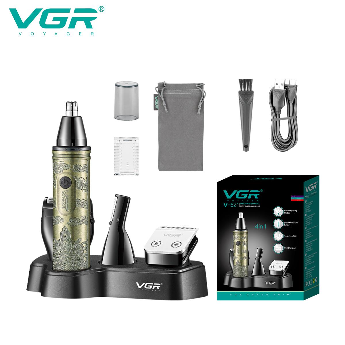 

New VGR 621 4-in-1 Hair Cleaning Set for Men: Shaver, Carving, Haircutting, Pushing, Metal Nose Hair Trimmer, Home Shaving and Hair Removal Device золотой