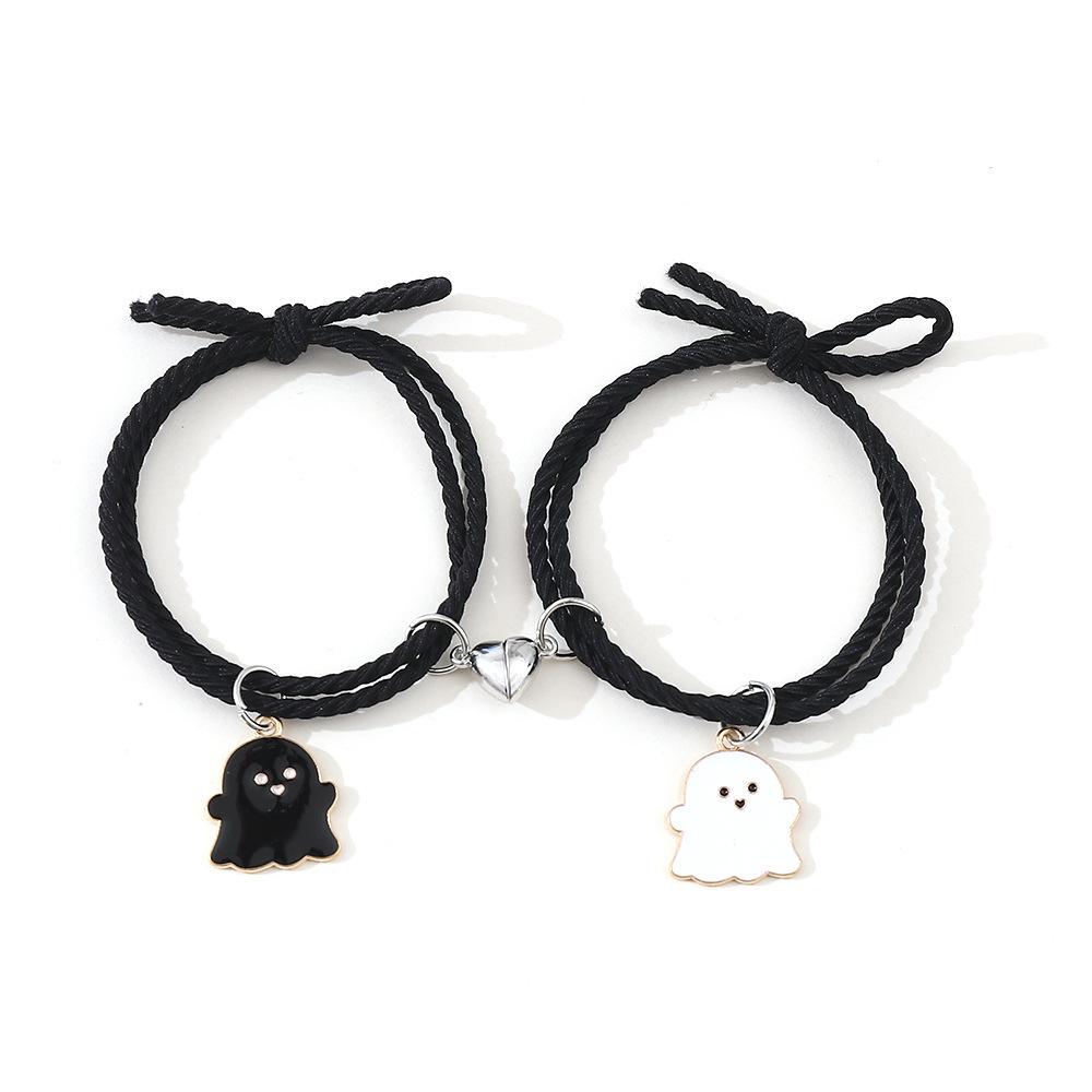 Halloween 2 Stück/Set Geist geflochtenes Armband für Liebende Fernbeziehung Herz Magnet Partnerarmbänder Freundschaft Modeschmuck Geschenk