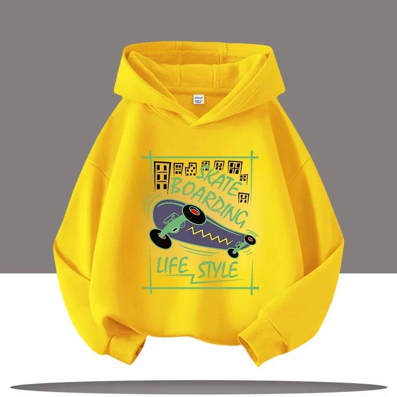 Autumn Winter Skateboard Cool Print 7-13Y Children's Hoodie Warm Girl Casual Top Kid Casual Clothes Boy Sportswear Sweatshirt