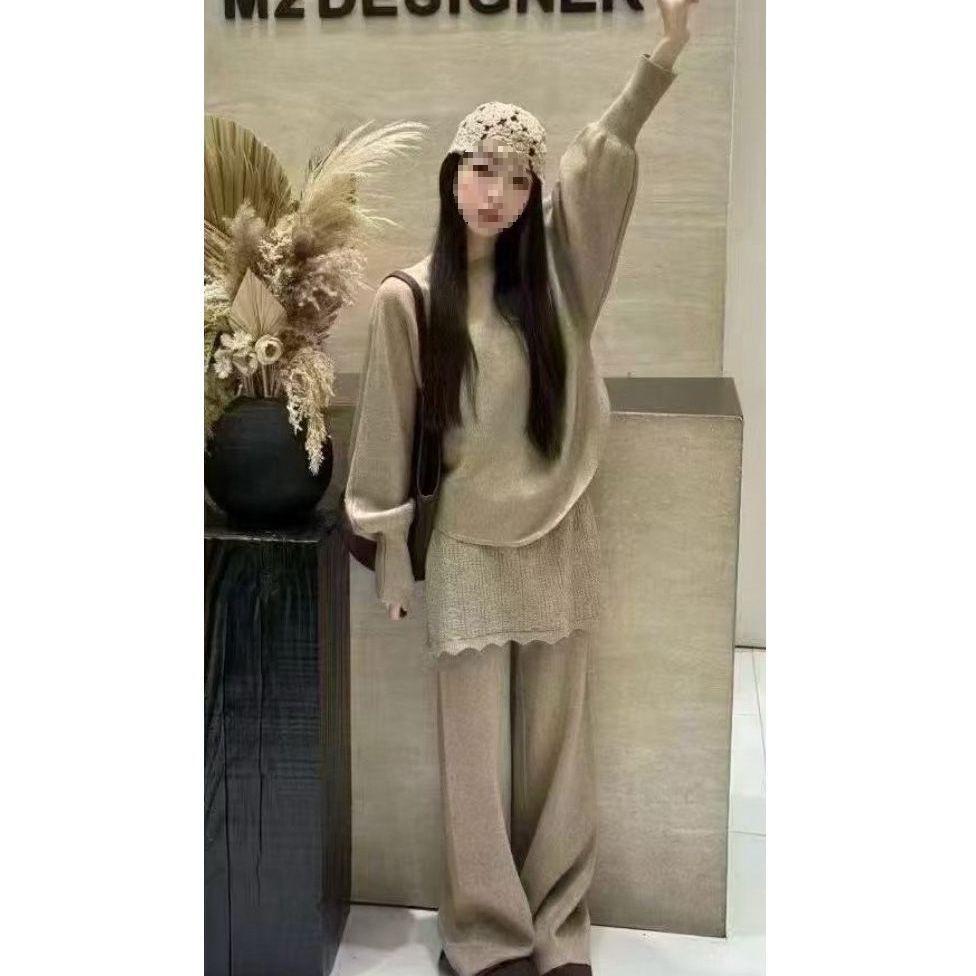 

Winter 2025 Korean Patchwork Knit Sweater with Lace Hem and Wide-Leg Design S (suggested under 110 lbs)