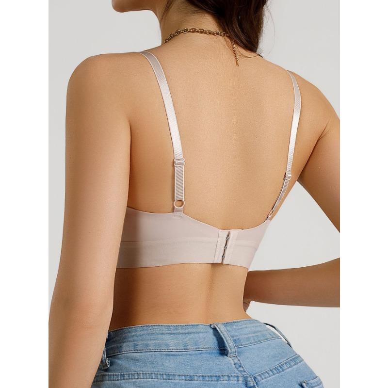 Women's Black Deep V Wireless Seamless Push Up Bralette Adjustable Strap Bra