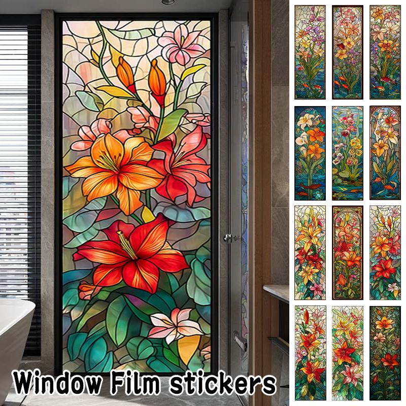 Retro Church Stained Glass Window Film Static Cling Privacy Window Film Translucent Home Decor Sunscreen Frosted Stickers