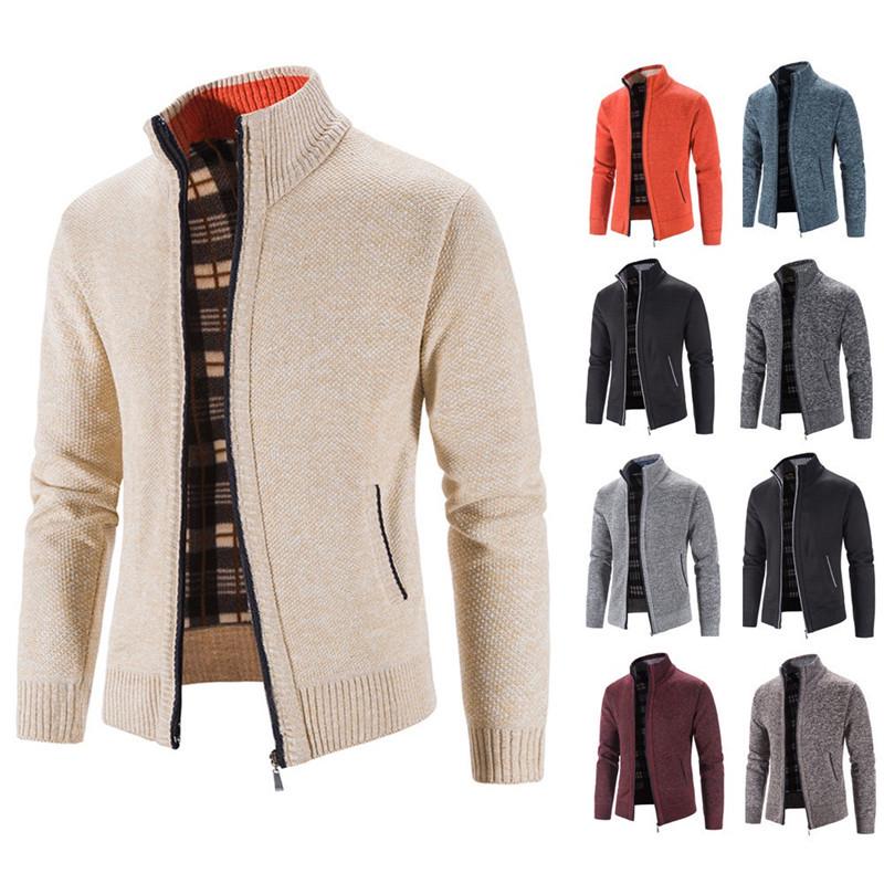 2024 Men's Autumn/Winter Stand-Up Collar Fleece-Lined Cardigan Sweater