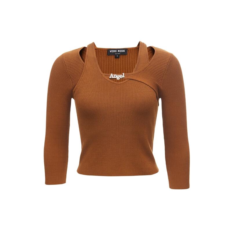 Vero Moda Women's Slim Fit 3/4 Sleeve U-Neck Knit Top