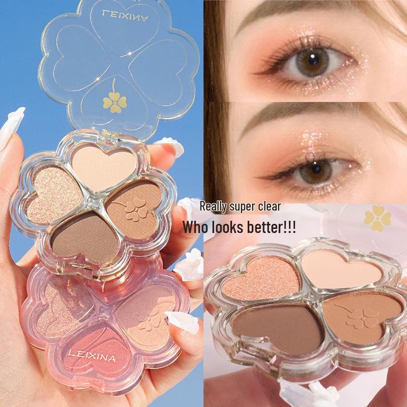 Lucky Clover Eyeshadow Palette: Shimmering Pearl & Matte Earth Tones - Perfect for Students, Daily Wear, 4 Colors