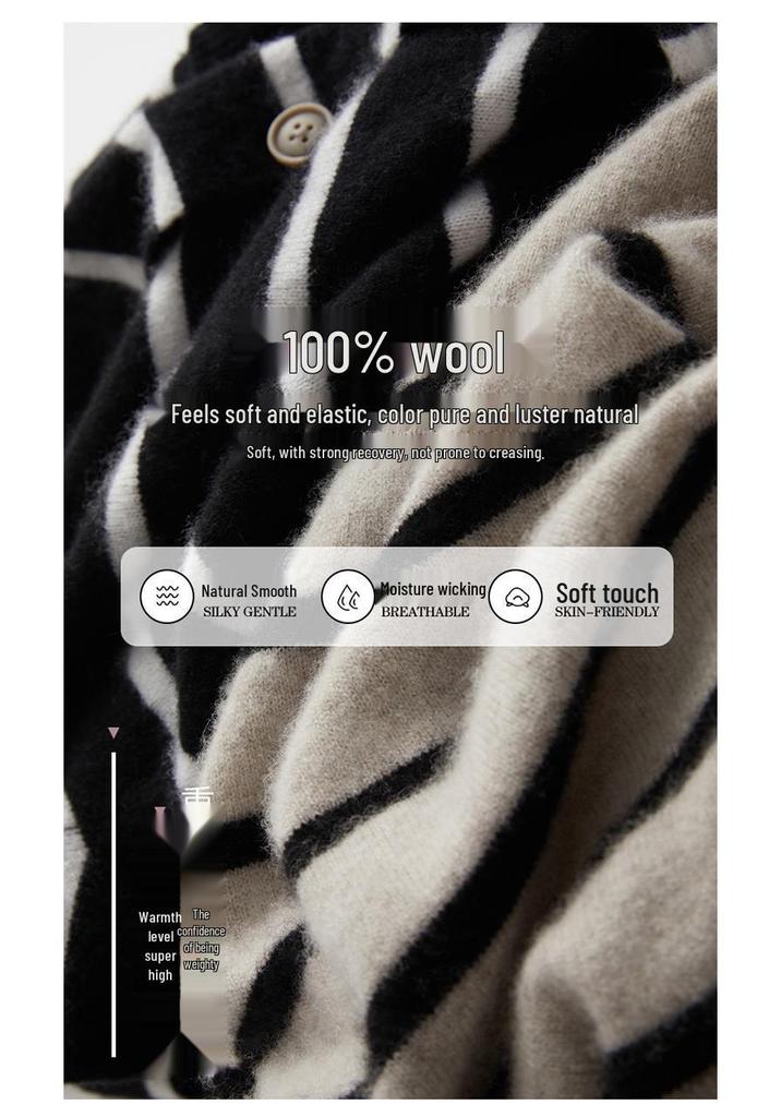 Women's Slimming Cashmere Cardigan - Color Block Stripes, Round Neck, Loose Fit
