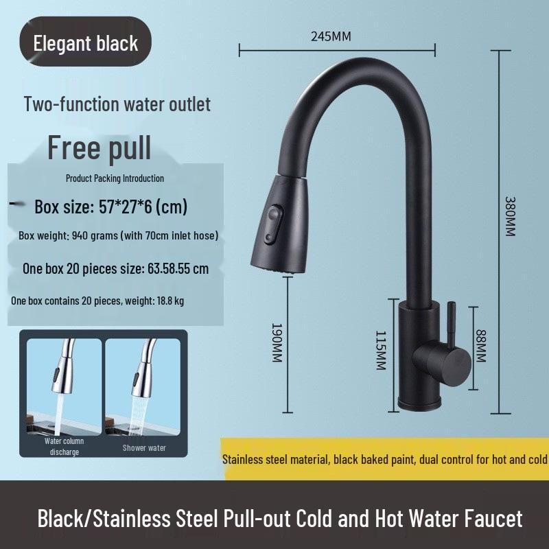 Stainless Steel Pull-Out Kitchen Faucet with Hot and Cold Feature